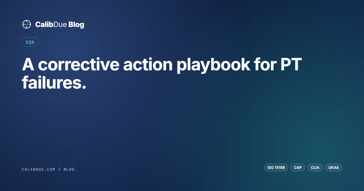 CalibDue blog hero — Corrective action playbook for PT failures